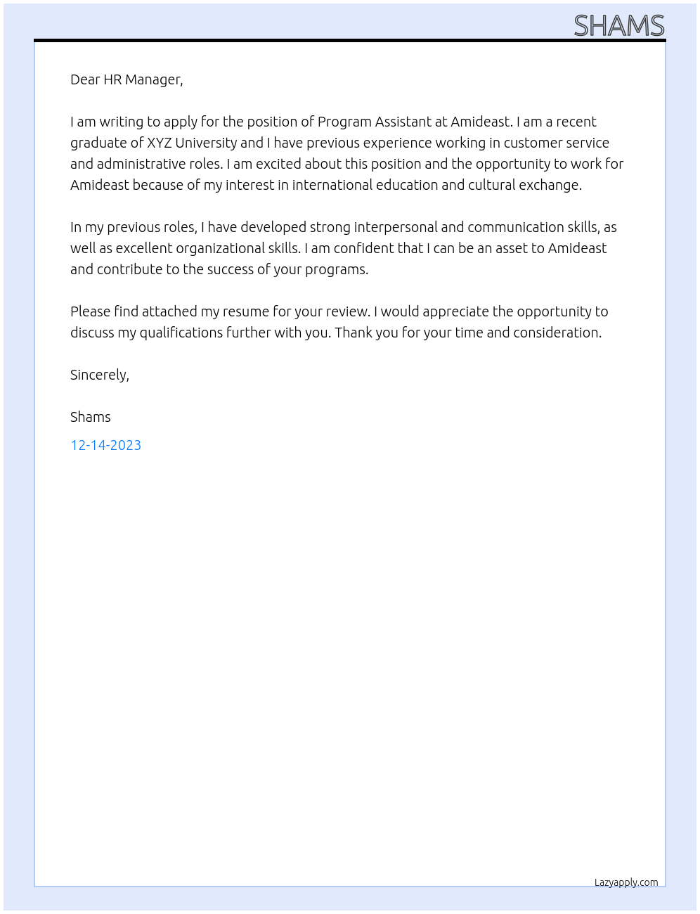  Program Assistant At Amideast Cover Letter