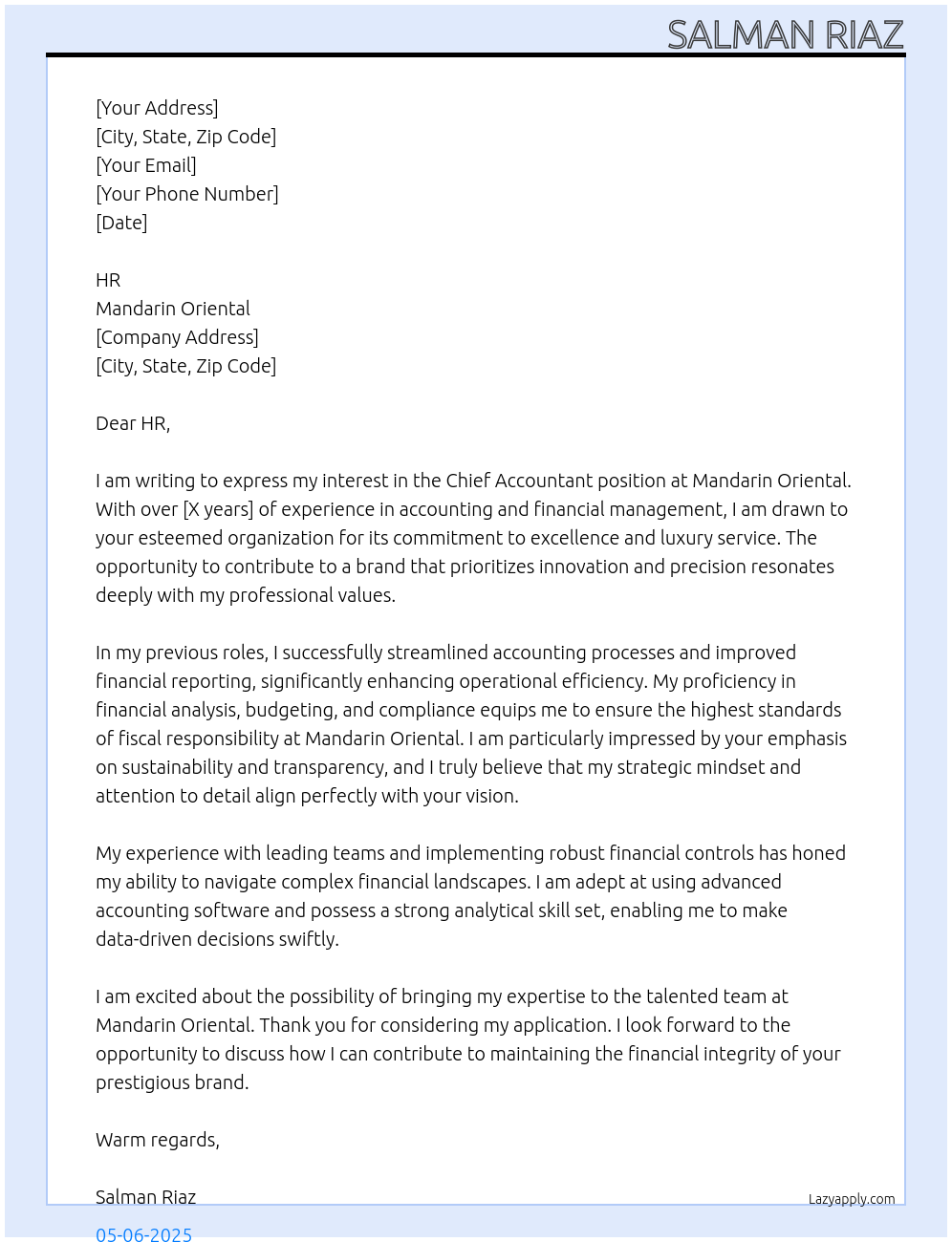 Cover letter for chief accountant - LazyApply