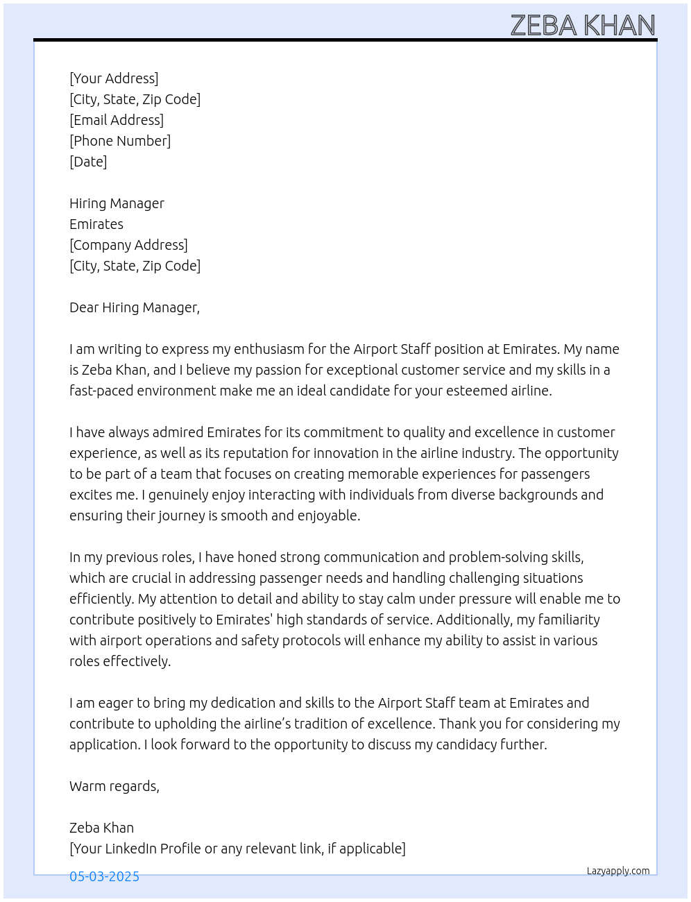 Airport staff At Emirates Cover Letter