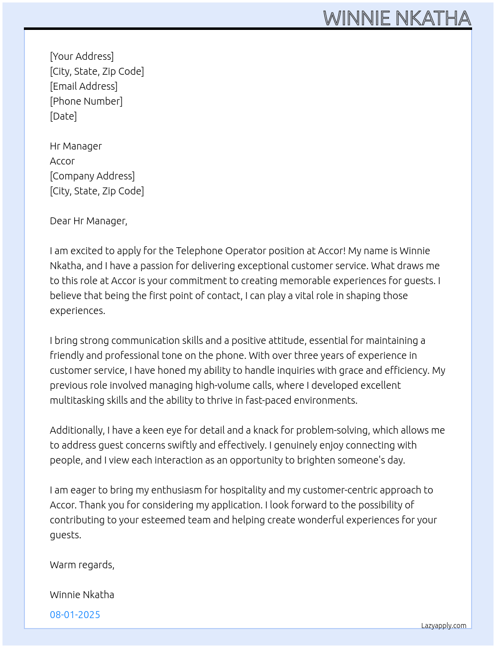 Cover letter for telephone operator - LazyApply