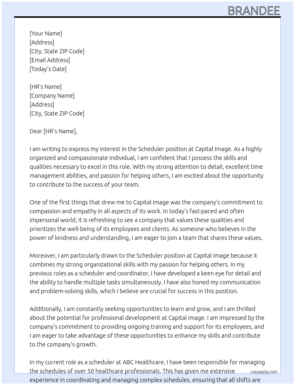 Scheduler At Capital Image Cover Letter