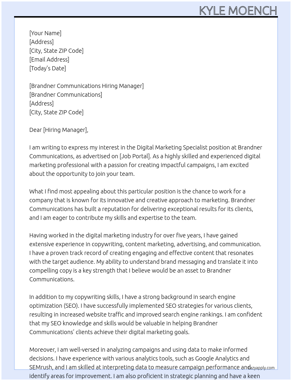 Cover letter for digital marketing specialists - LazyApply
