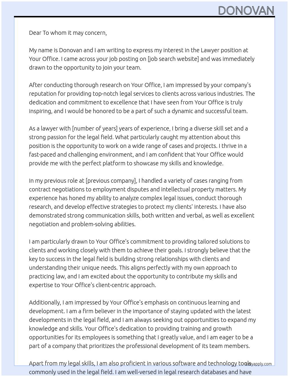 Lawyer At Your Office Cover Letter