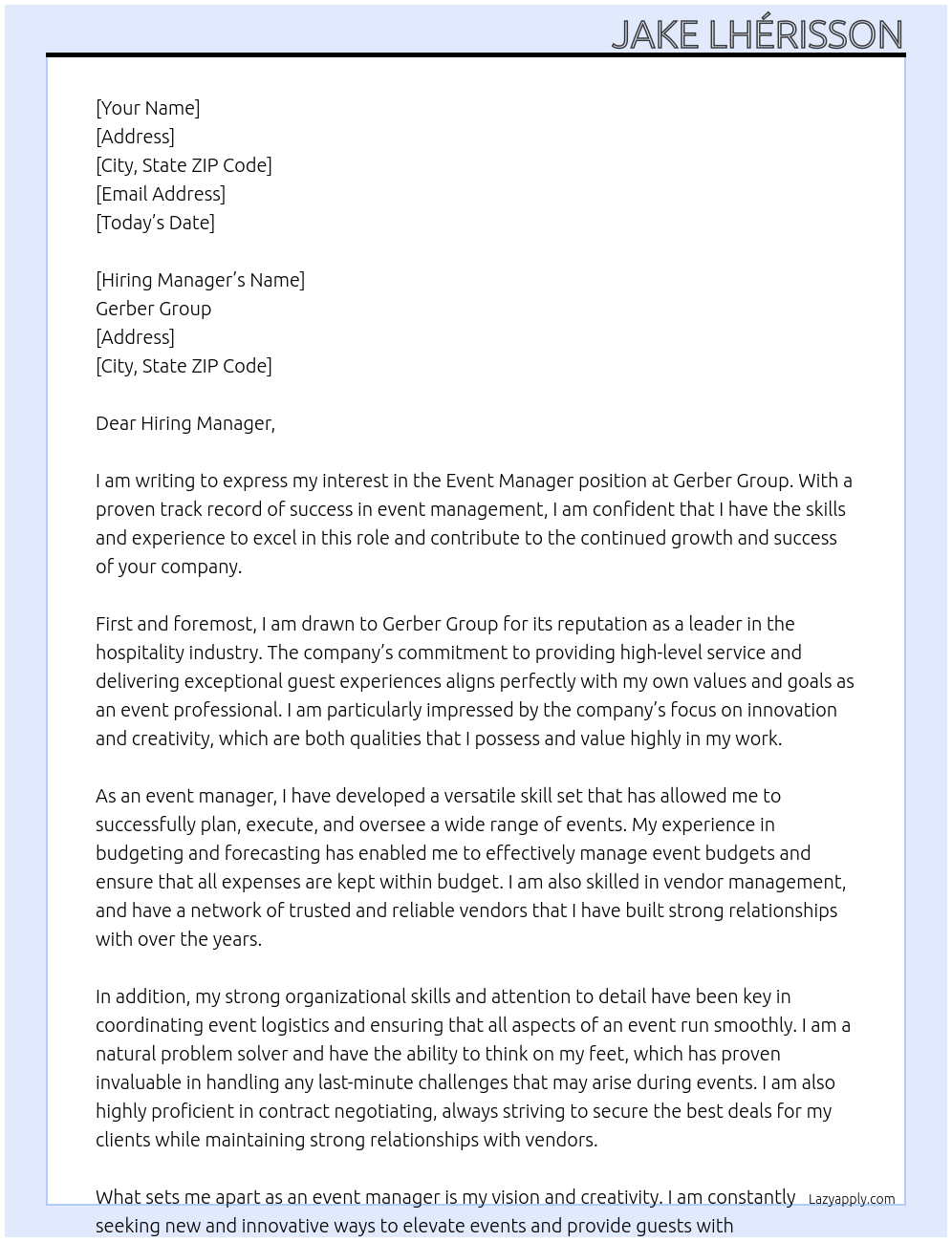 Event Manager At Gerber Group Cover Letter