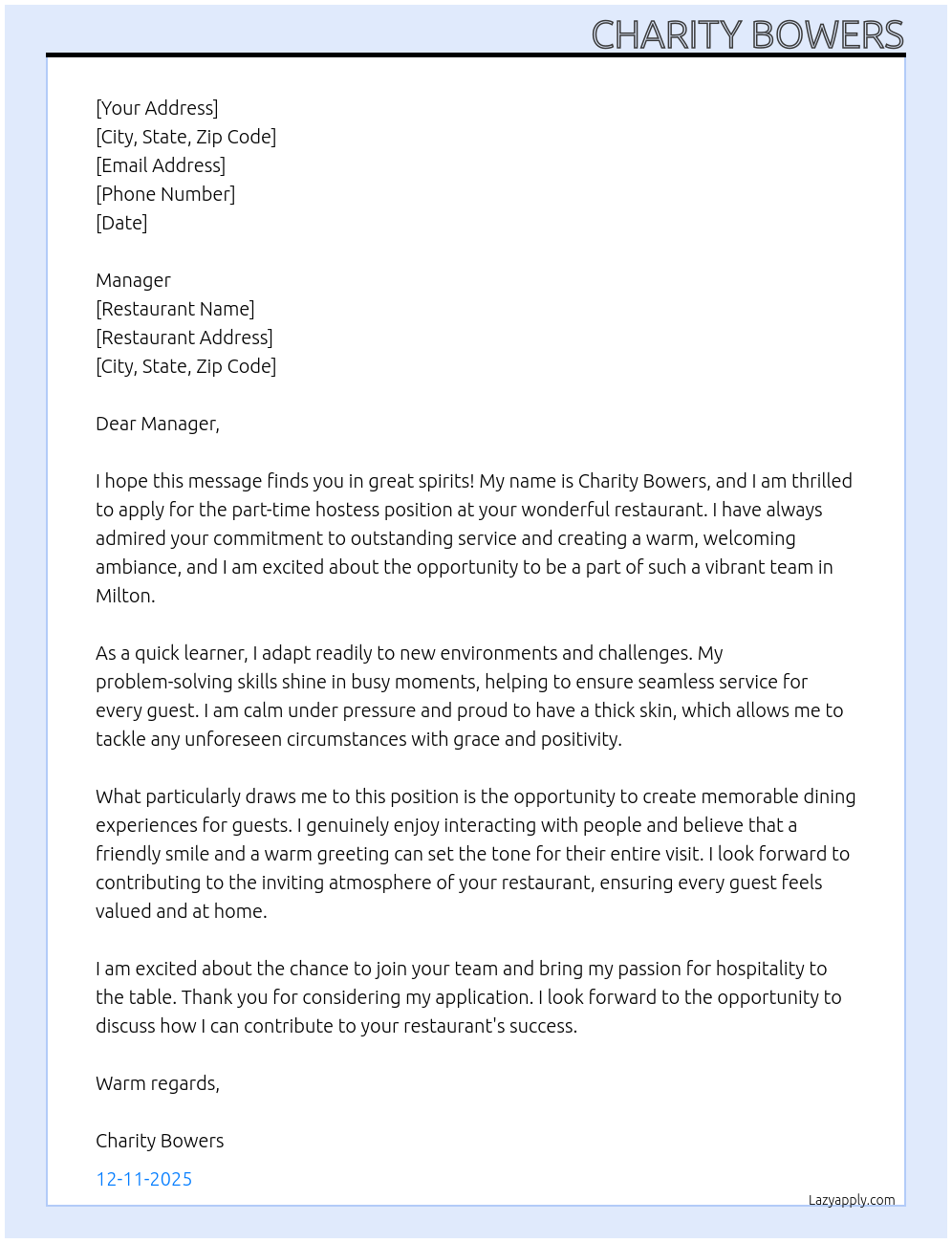 Cover letter for hostess - LazyApply