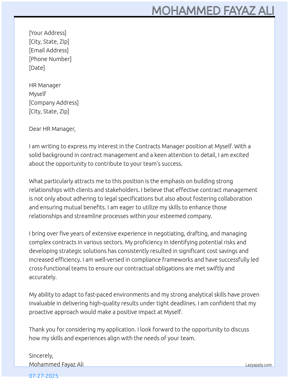Cover letter for contracts manager - LazyApply