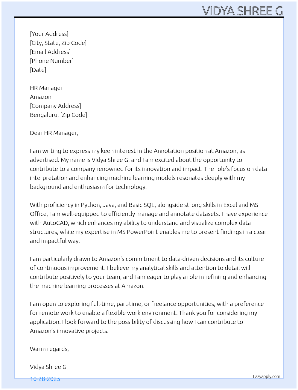 Annotation At Amazon Cover Letter