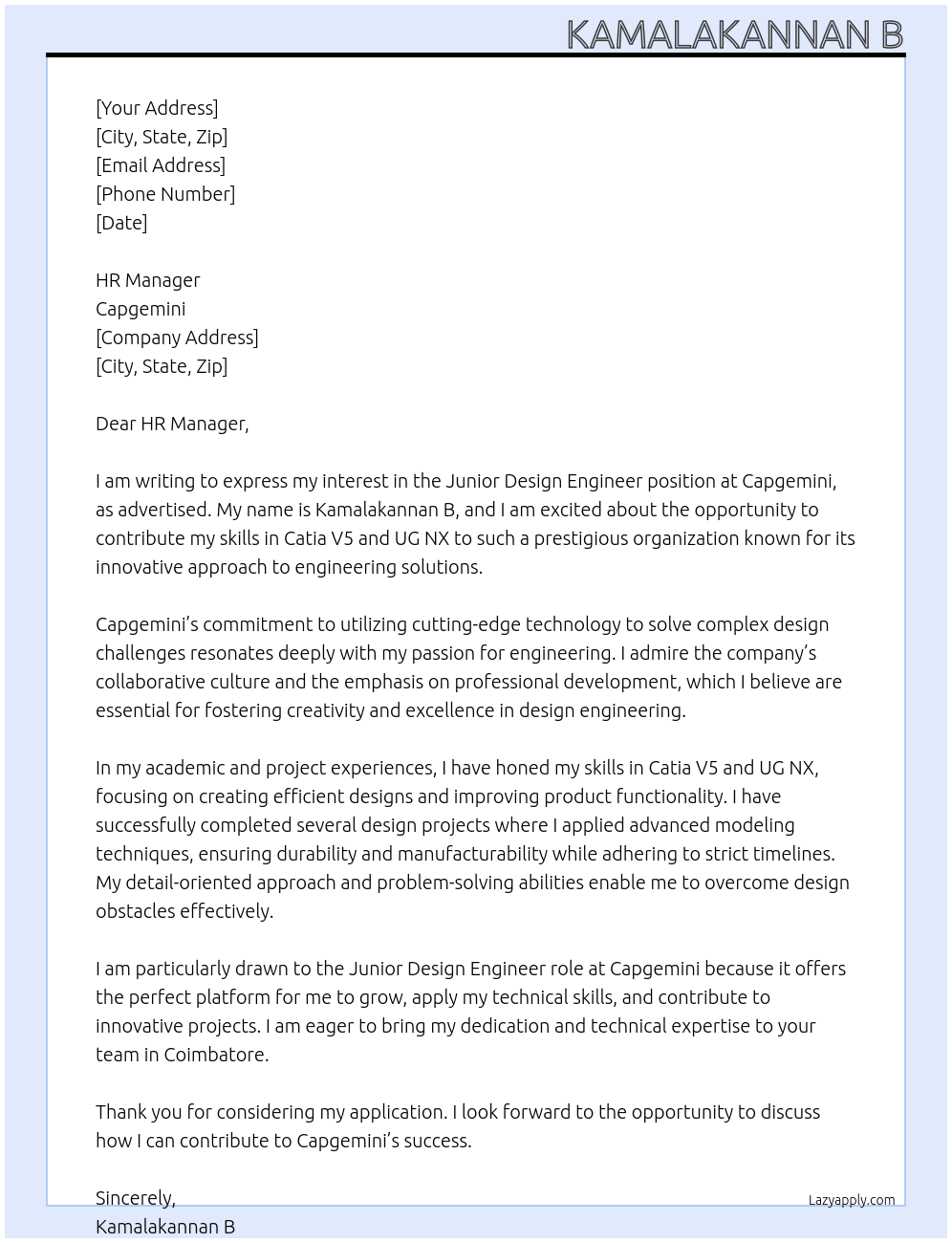 Cover letter for design engineer - LazyApply