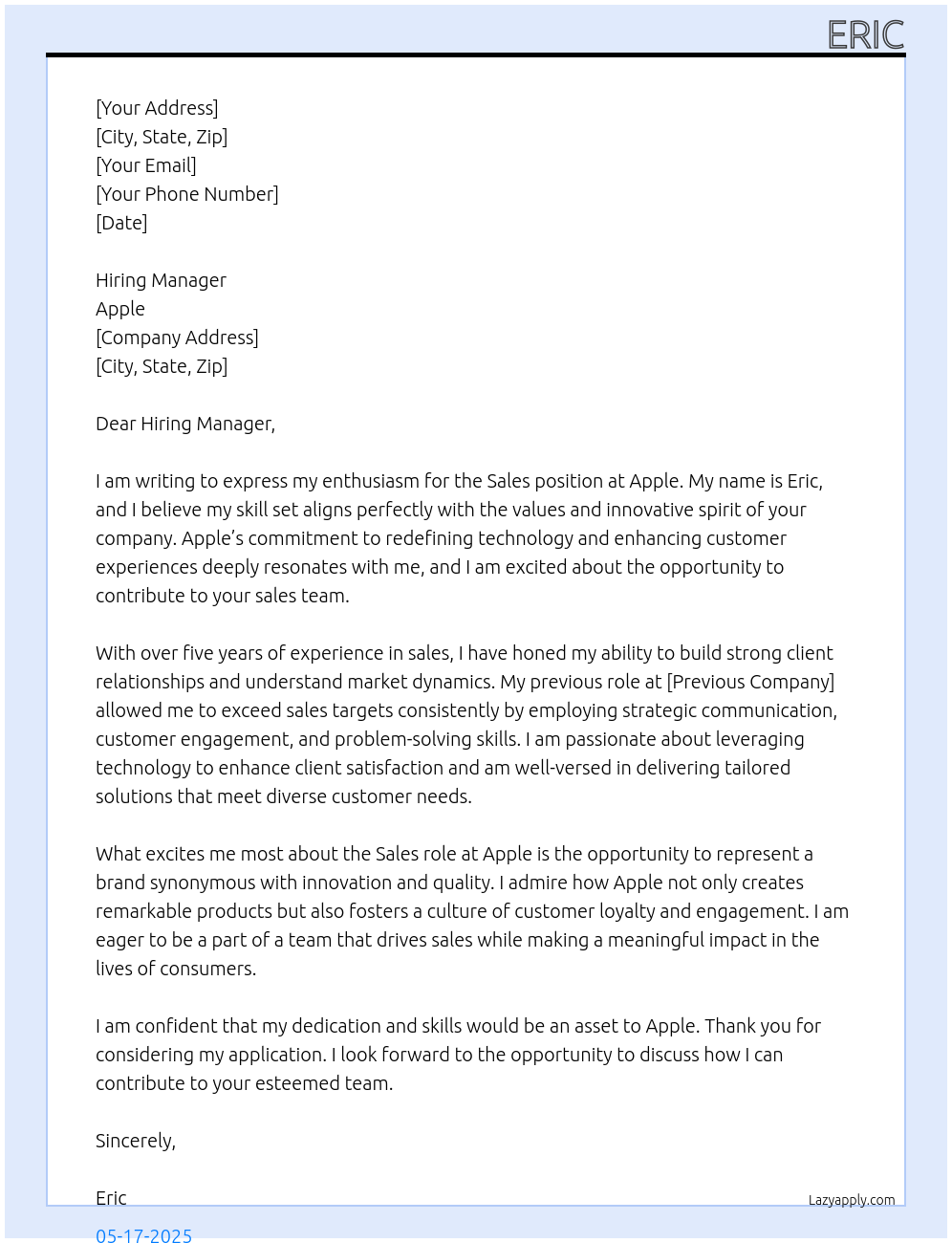 sales At Apple Cover Letter