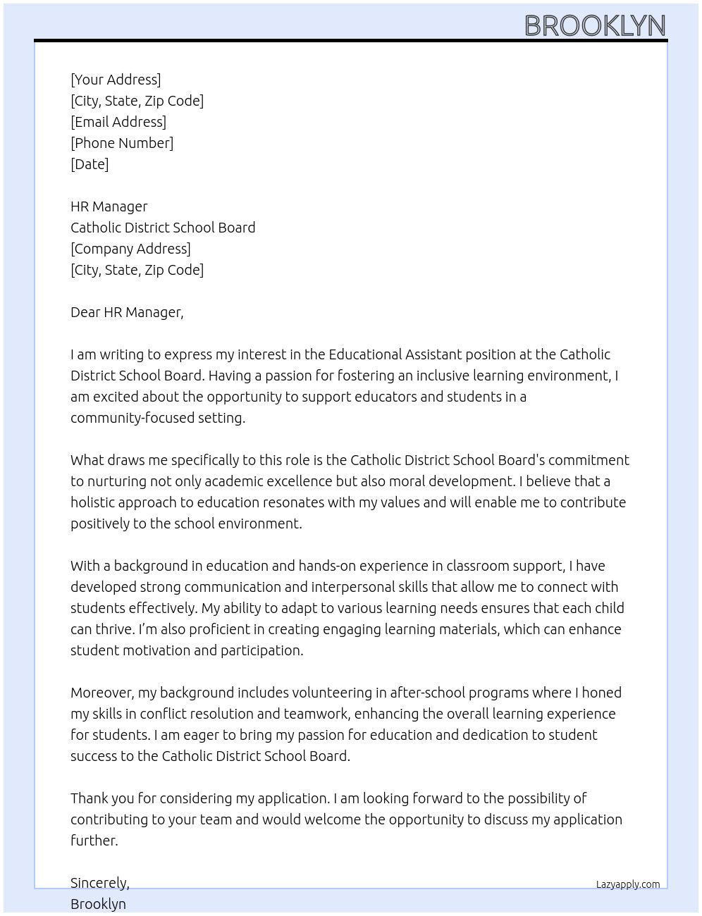 Cover letter for educational assistant - LazyApply