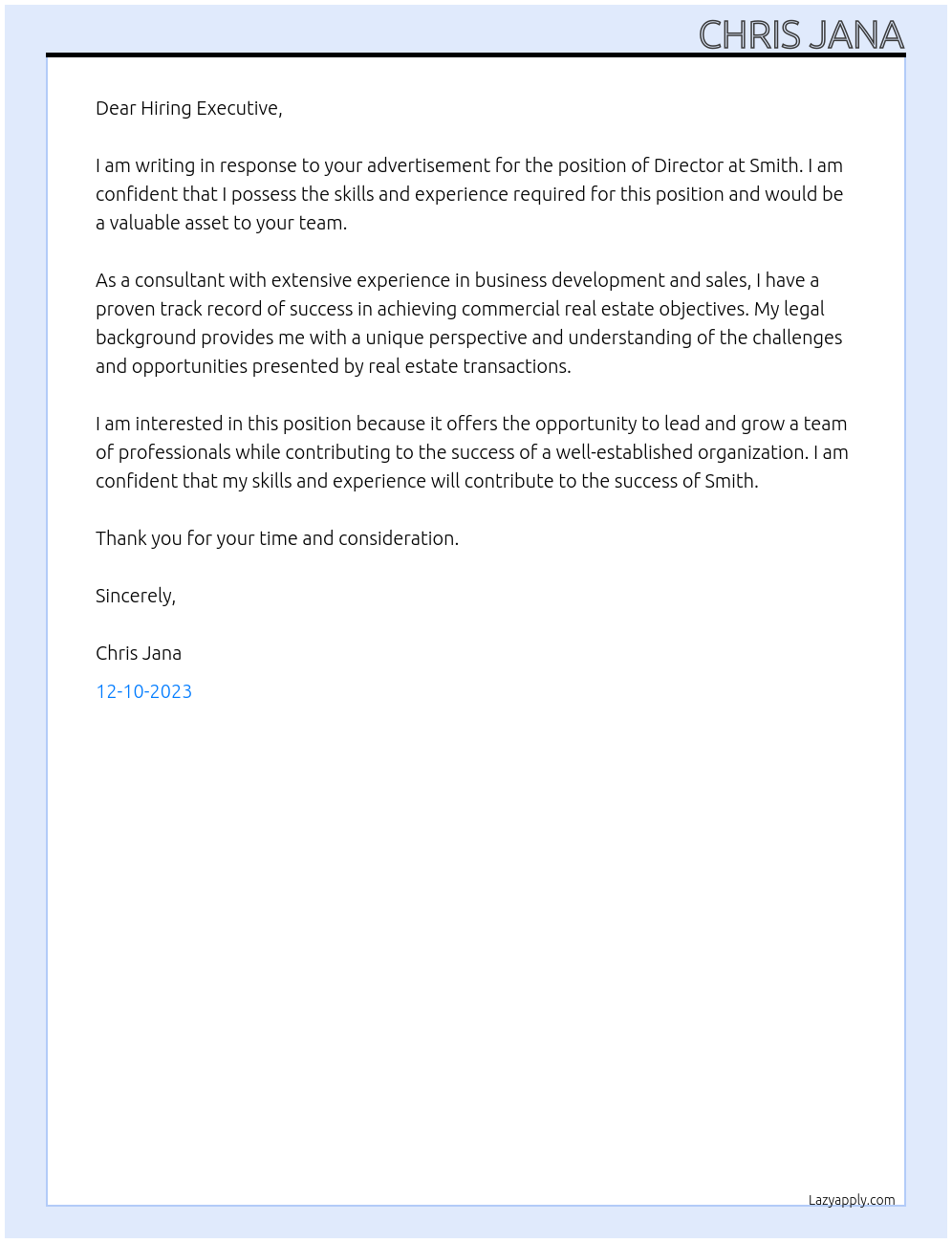 Director At Smith Cover Letter