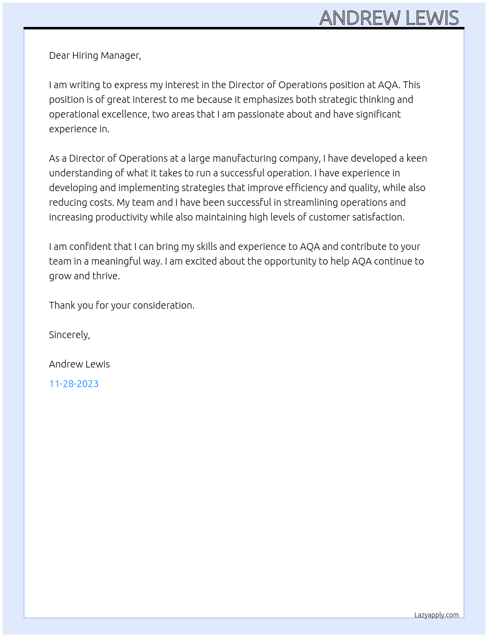 Director of Operations At AQA Cover Letter