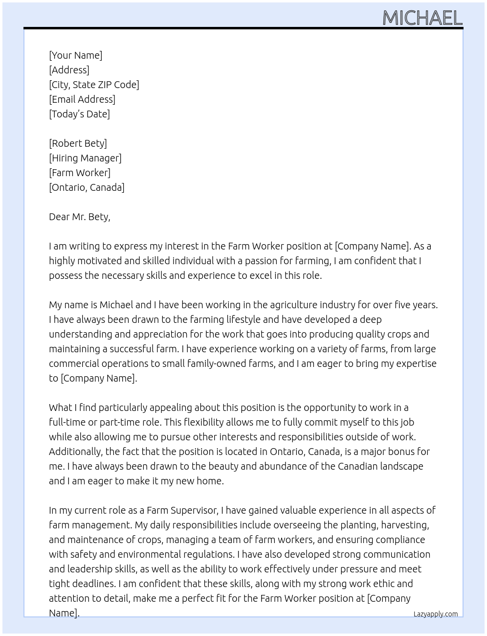 farm worker At farm worker Cover Letter