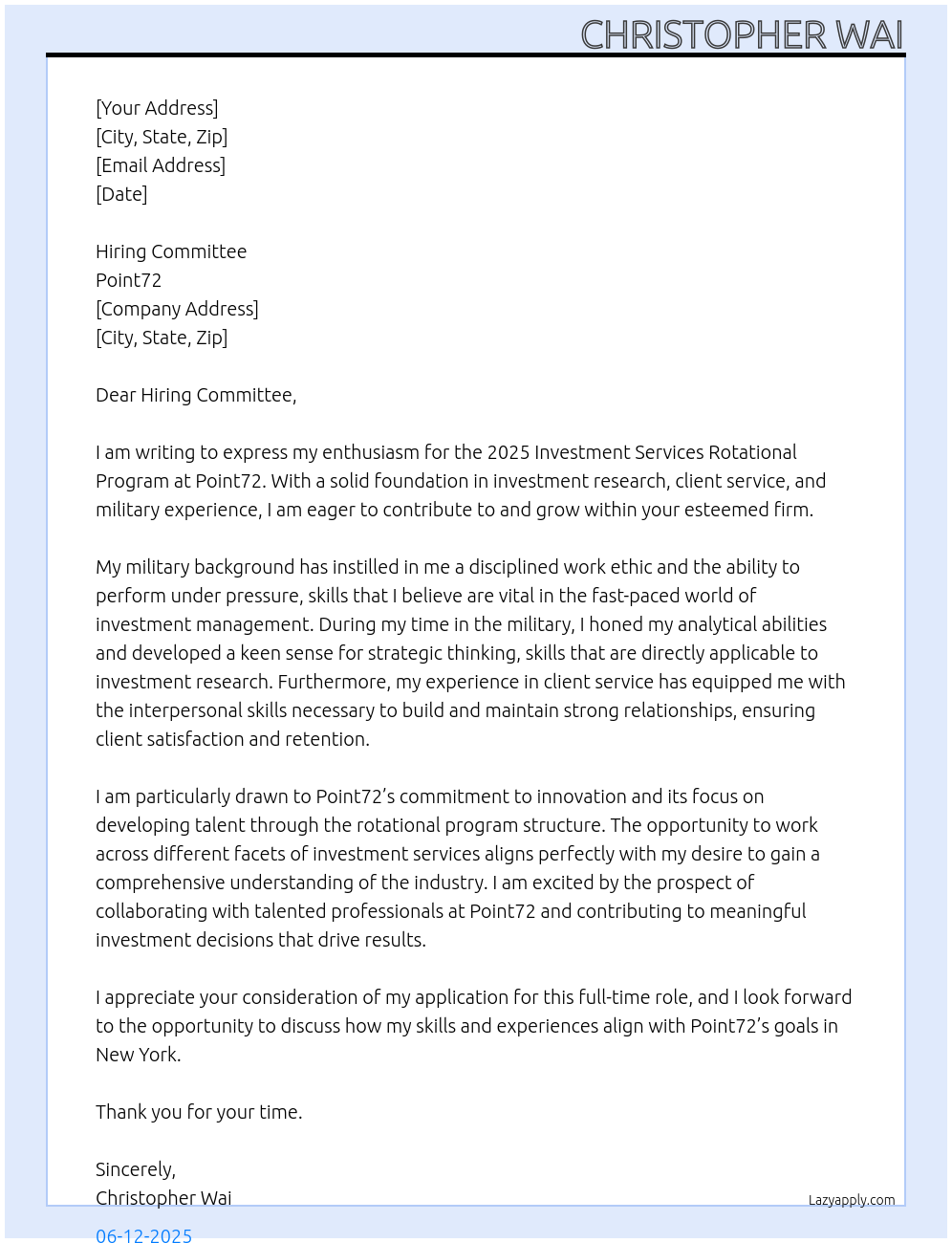 2025 Investment Services Rotational Program At Point72 Cover Letter