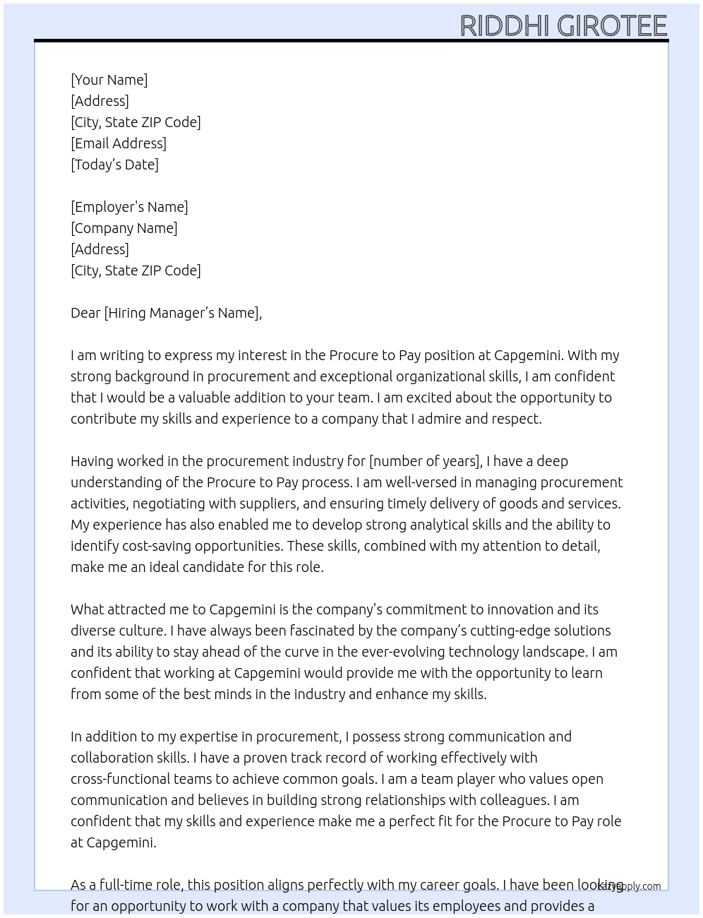 Cover letter for procure to pay - LazyApply