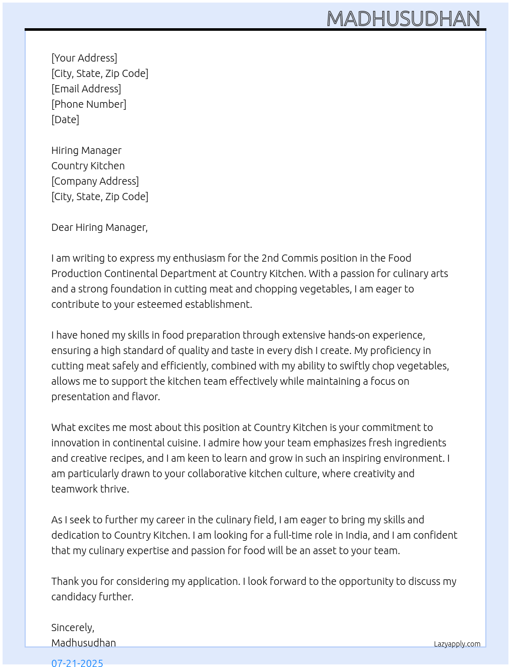 Cover letter for food production - VOMoSRSqSUFEbLUUaIvR