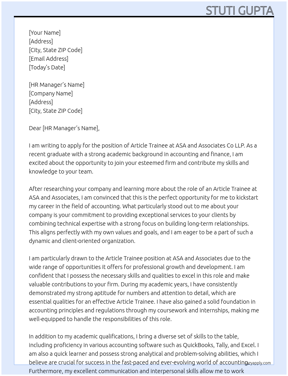 article trainee At ASA and associates co llp Cover Letter