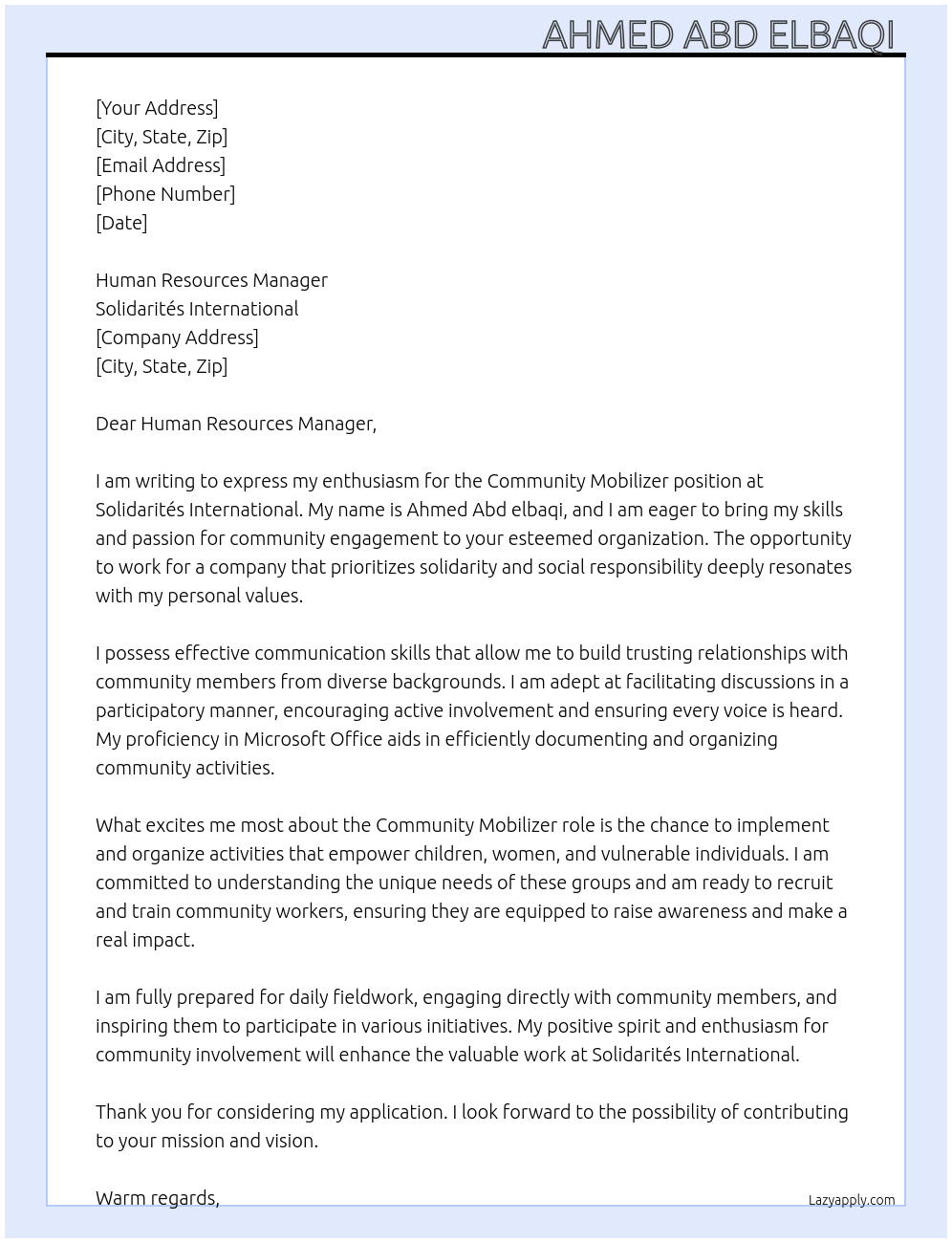Cover letter for community mobilizer - LazyApply