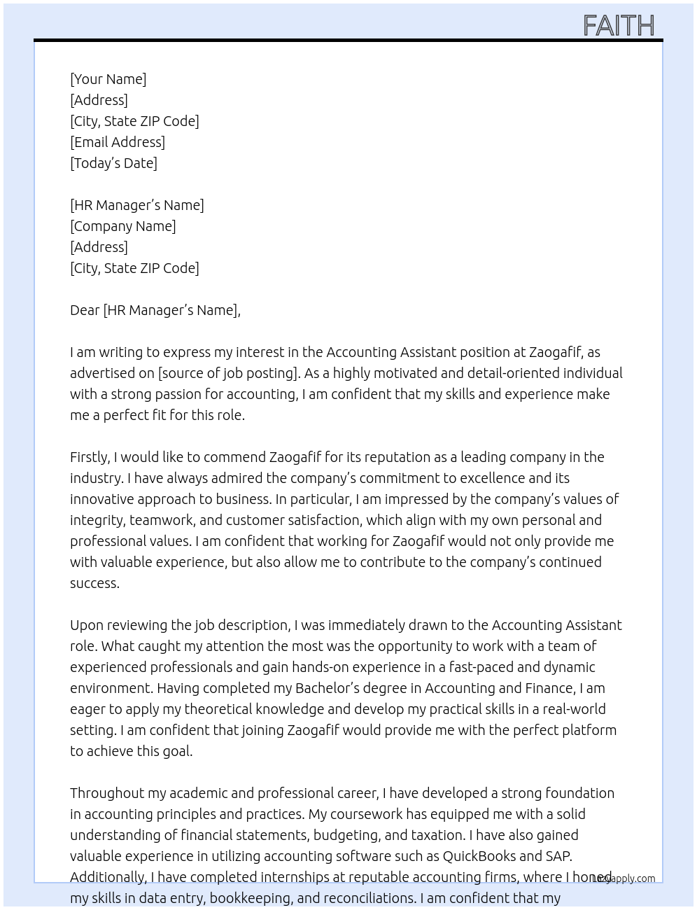 Accounting Assistant At Zaogafif Cover Letter