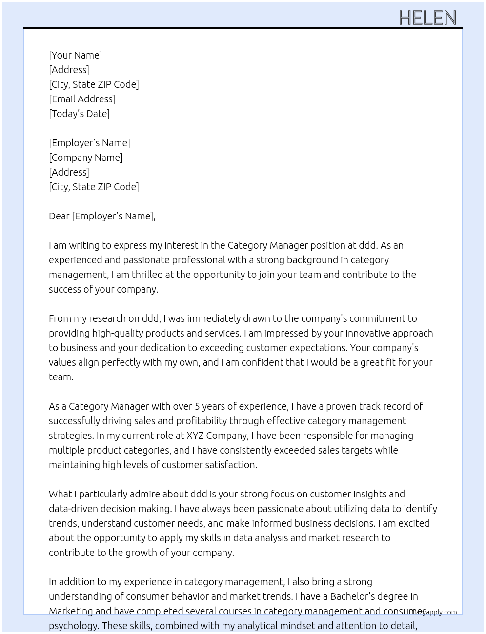 Category Manager At ddd Cover Letter