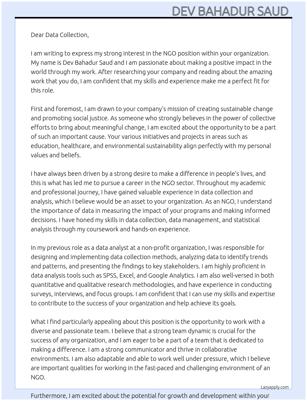 Cover letter for ngo - LazyApply