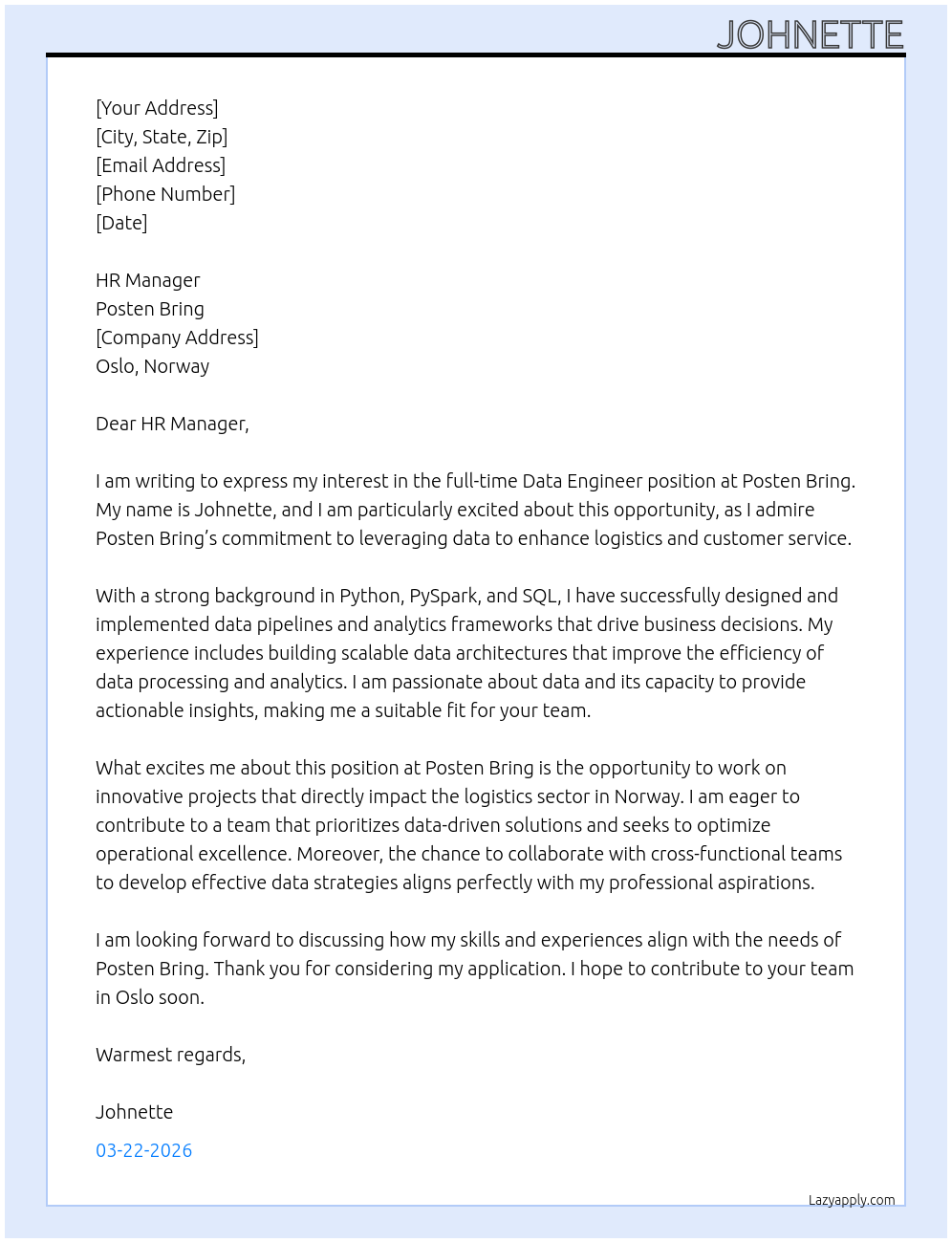 Cover letter for data engineer - LazyApply