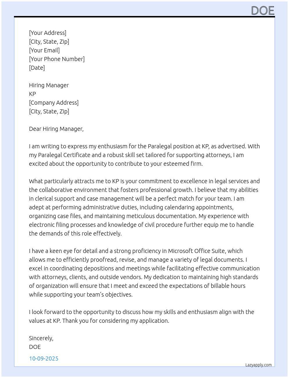 Cover letter for paralegal - LazyApply