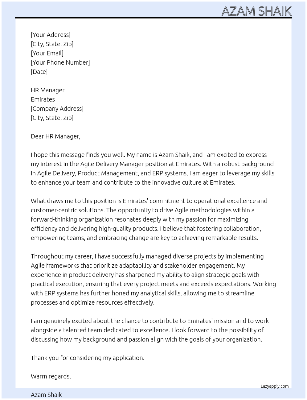 Cover letter for agile delivery manager - LazyApply
