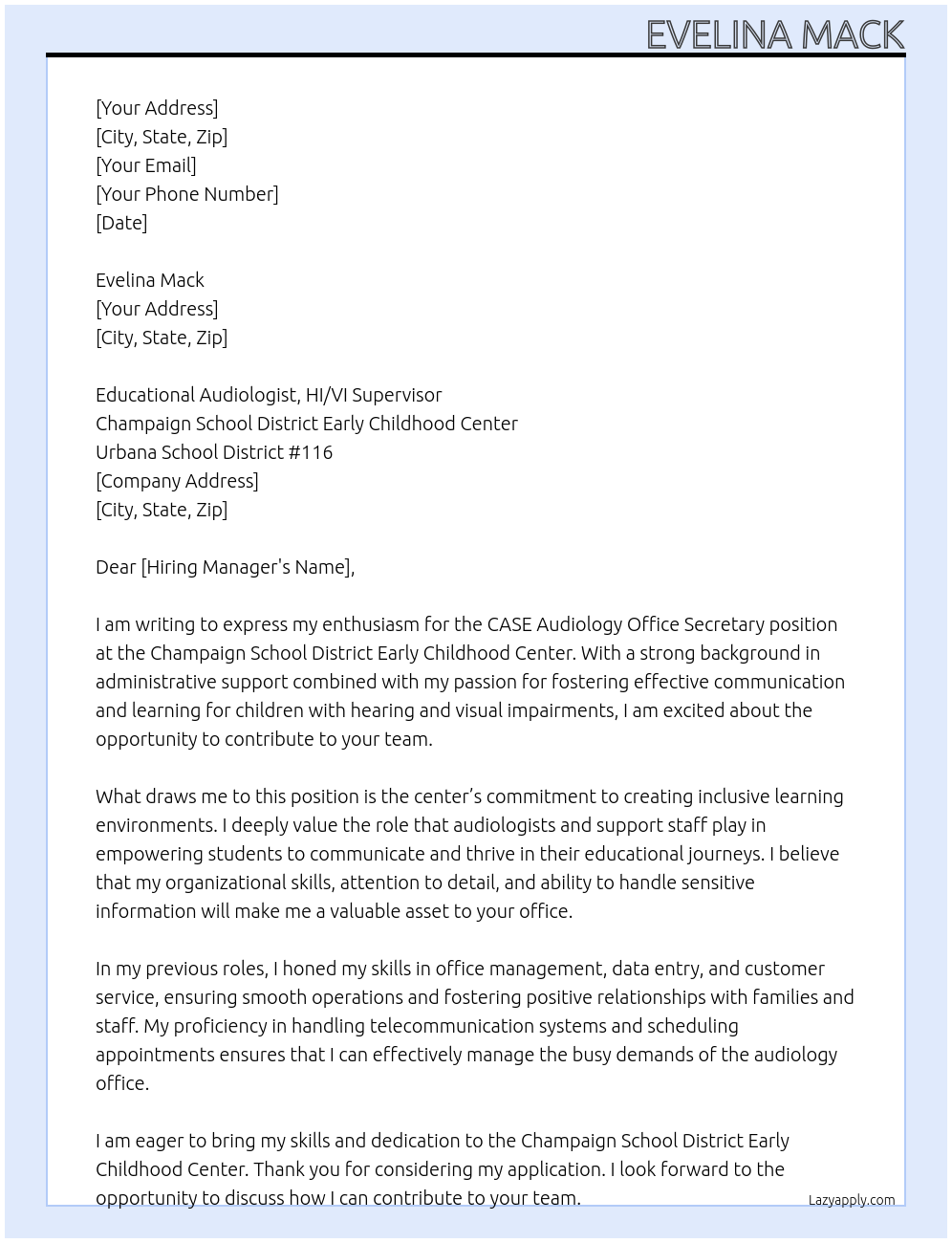 Cover letter for case audiology office secretary - LazyApply