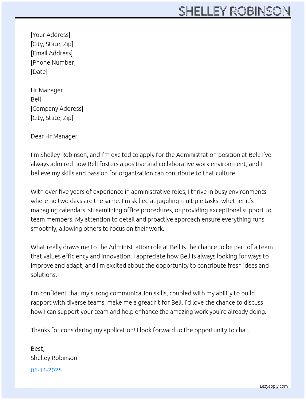 Administration At Bell Cover Letter