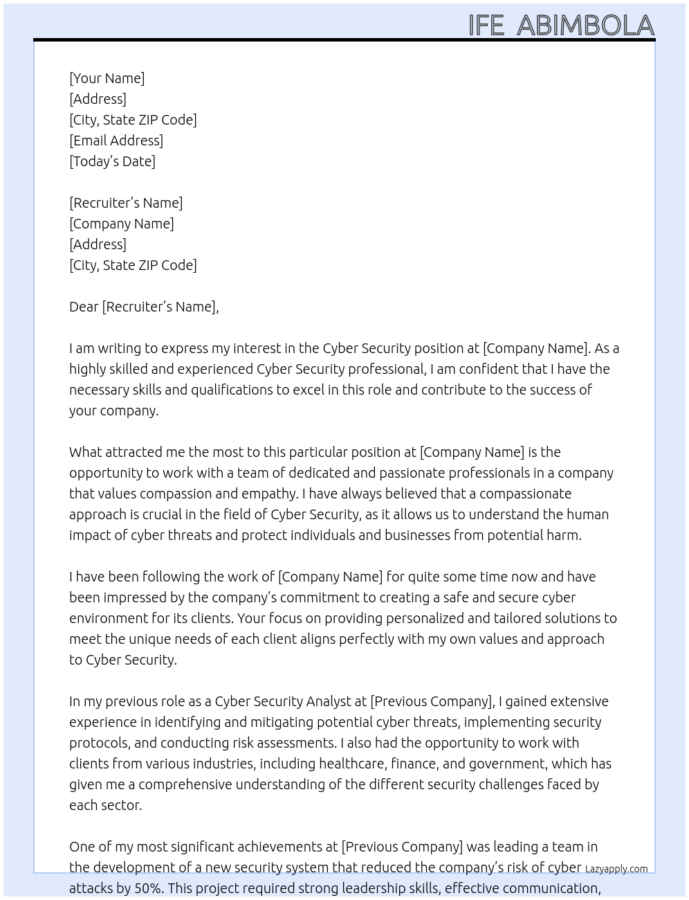 Cyber Security At Your company Cover Letter