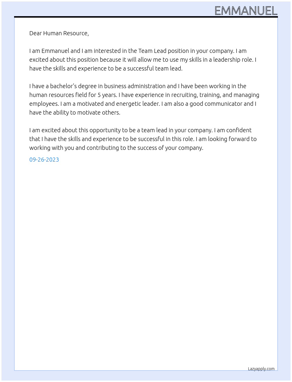 Team Lead At Company Cover Letter