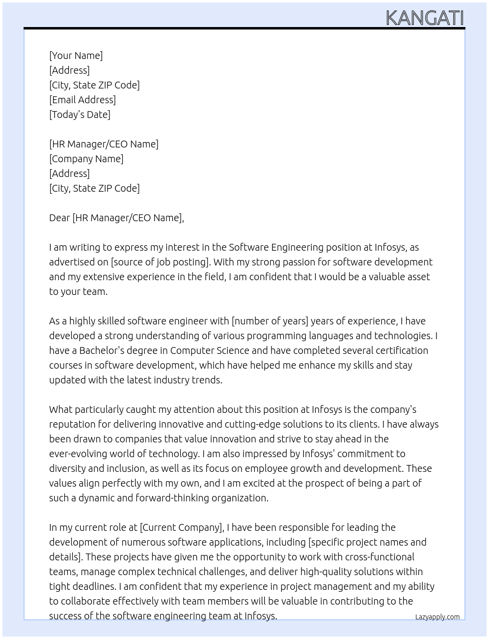 Software Engineering At Infosys Cover Letter