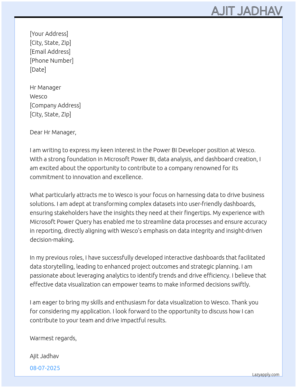 Cover letter for power bi developer - LazyApply