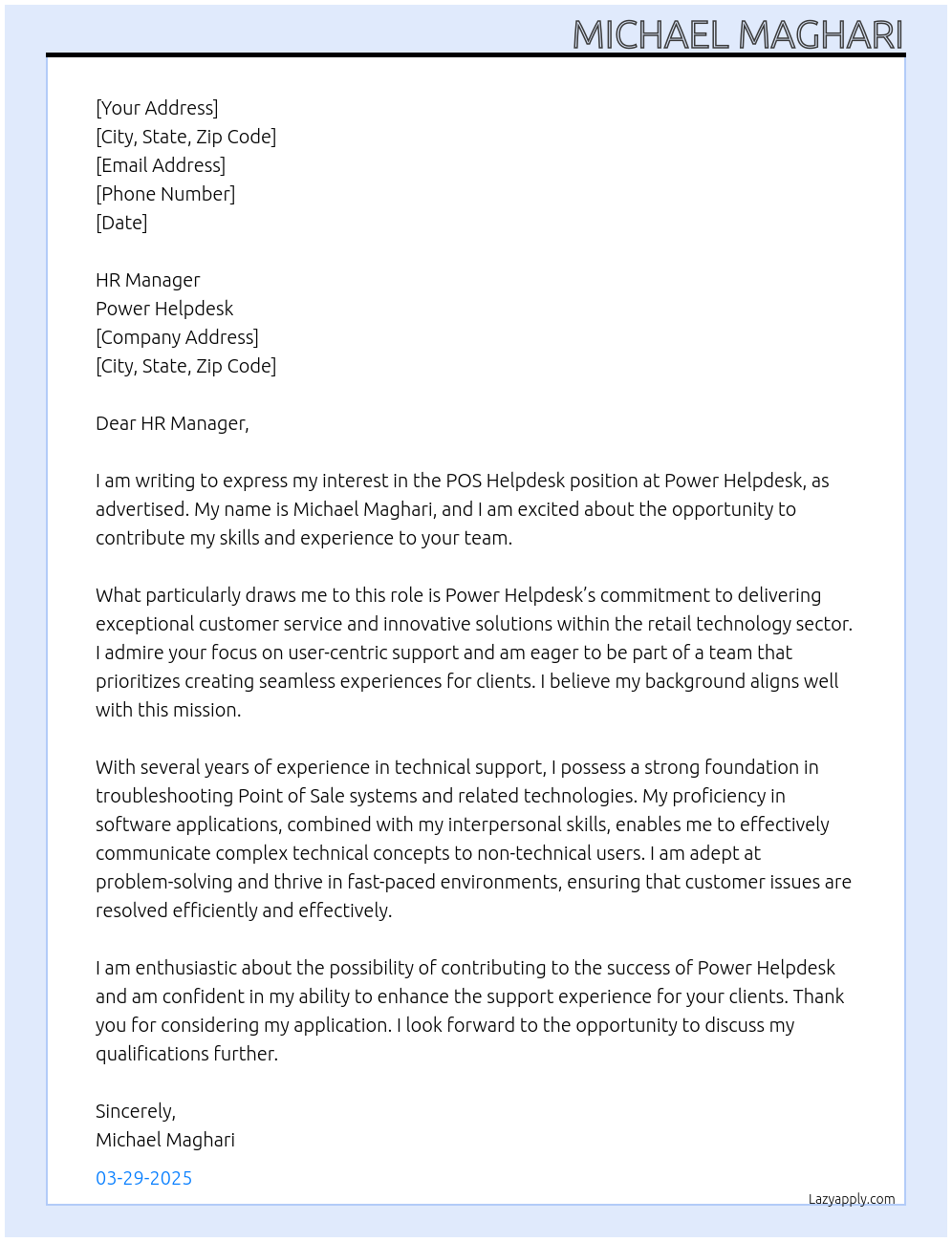Cover letter for pos helpdesk - LazyApply