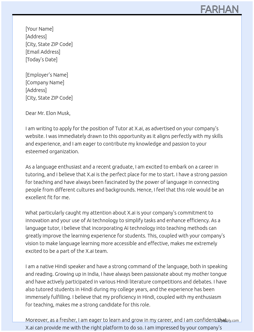 Tutor  At X.ai Cover Letter