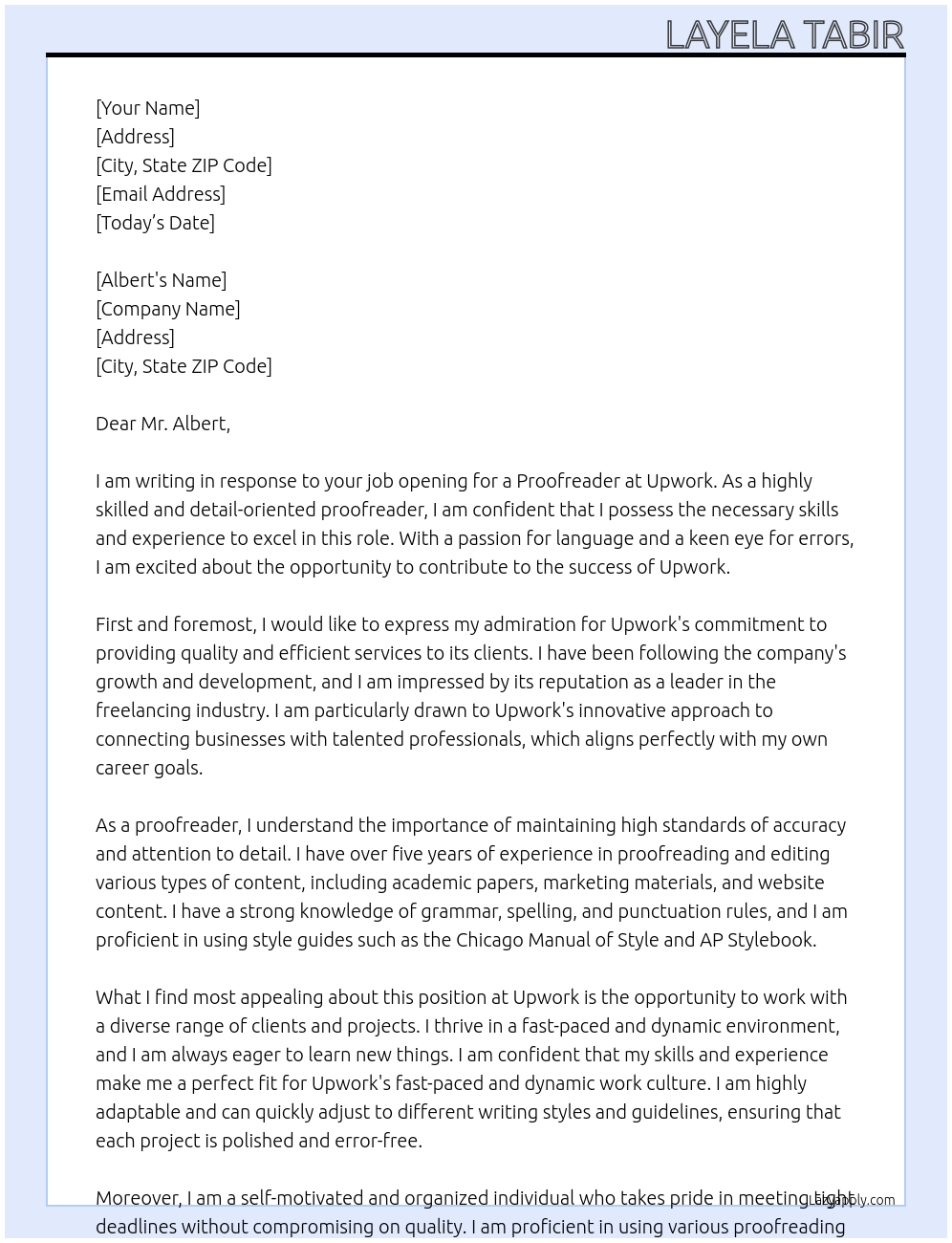 proof reader At upwork Cover Letter