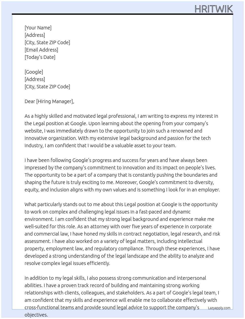 legal At Google Cover Letter