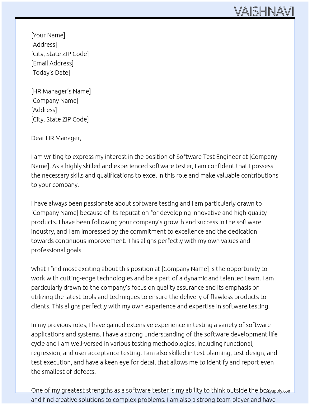 Software Test Engineer At general Cover Letter