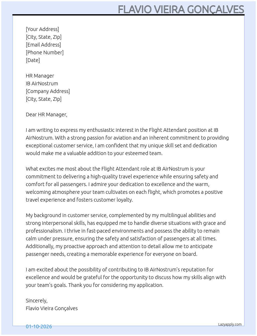 Cover letter for flight attendant - LazyApply