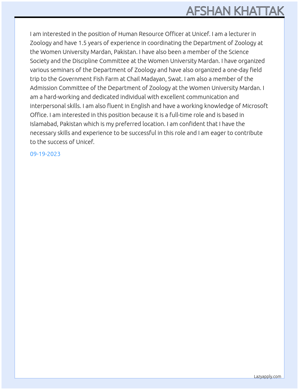 Human Resource Officer At Unicef Cover Letter