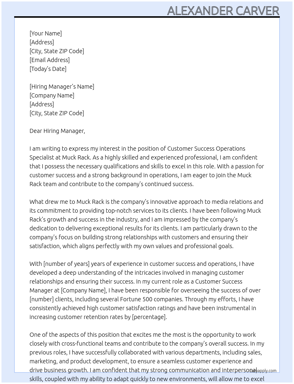 Customer Success Operations Specialist At Muck Rack Cover Letter