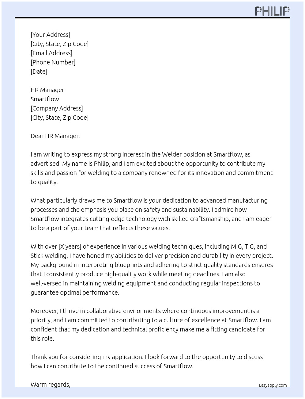 Welder At Smartflow Cover Letter