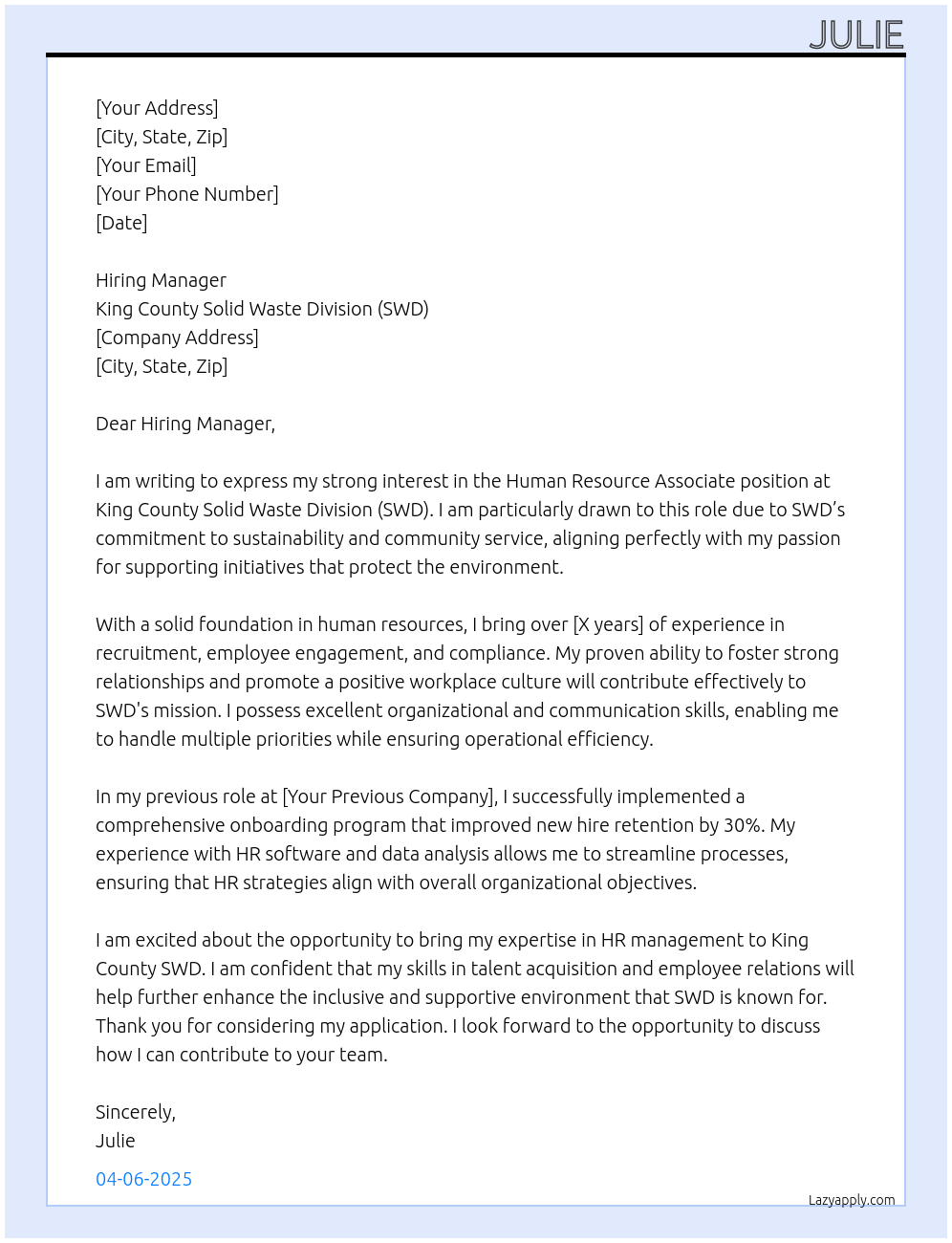 Cover letter for human resource associate - LazyApply