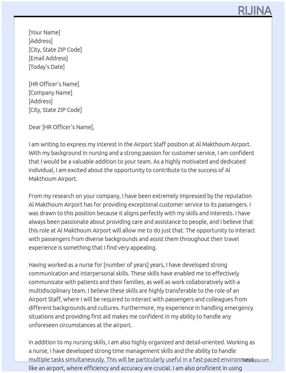 airport staff At al makthoum airport Cover Letter