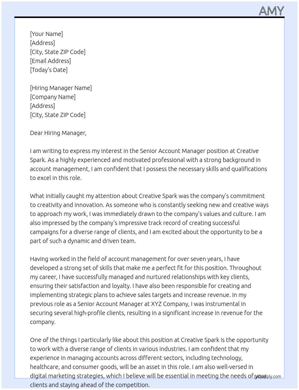 Senior Account Manager At Creative Spark Cover Letter
