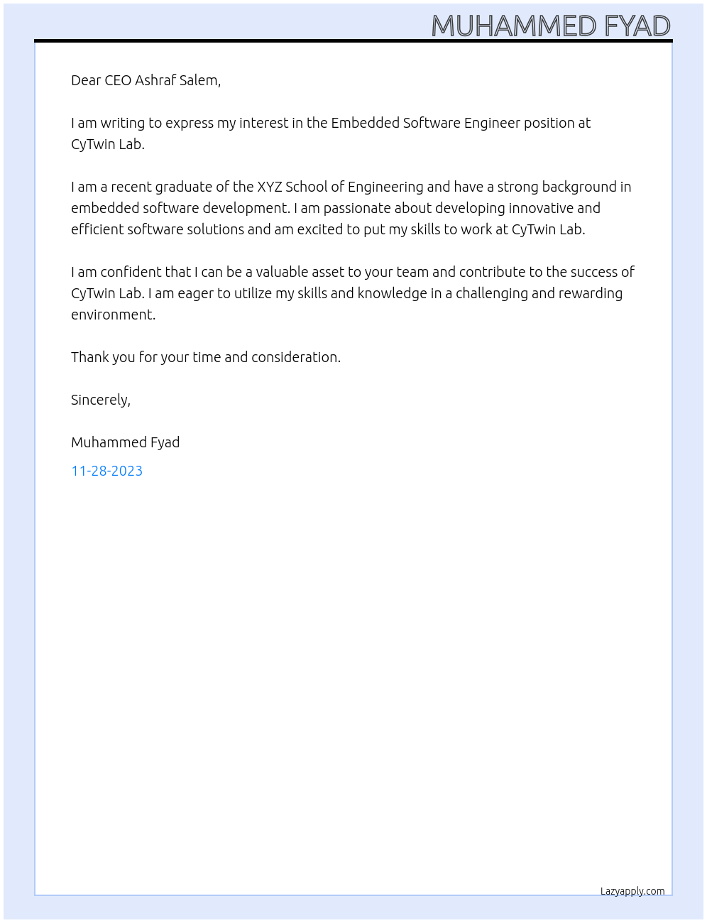 Cover letter for embedded software engineer - LazyApply