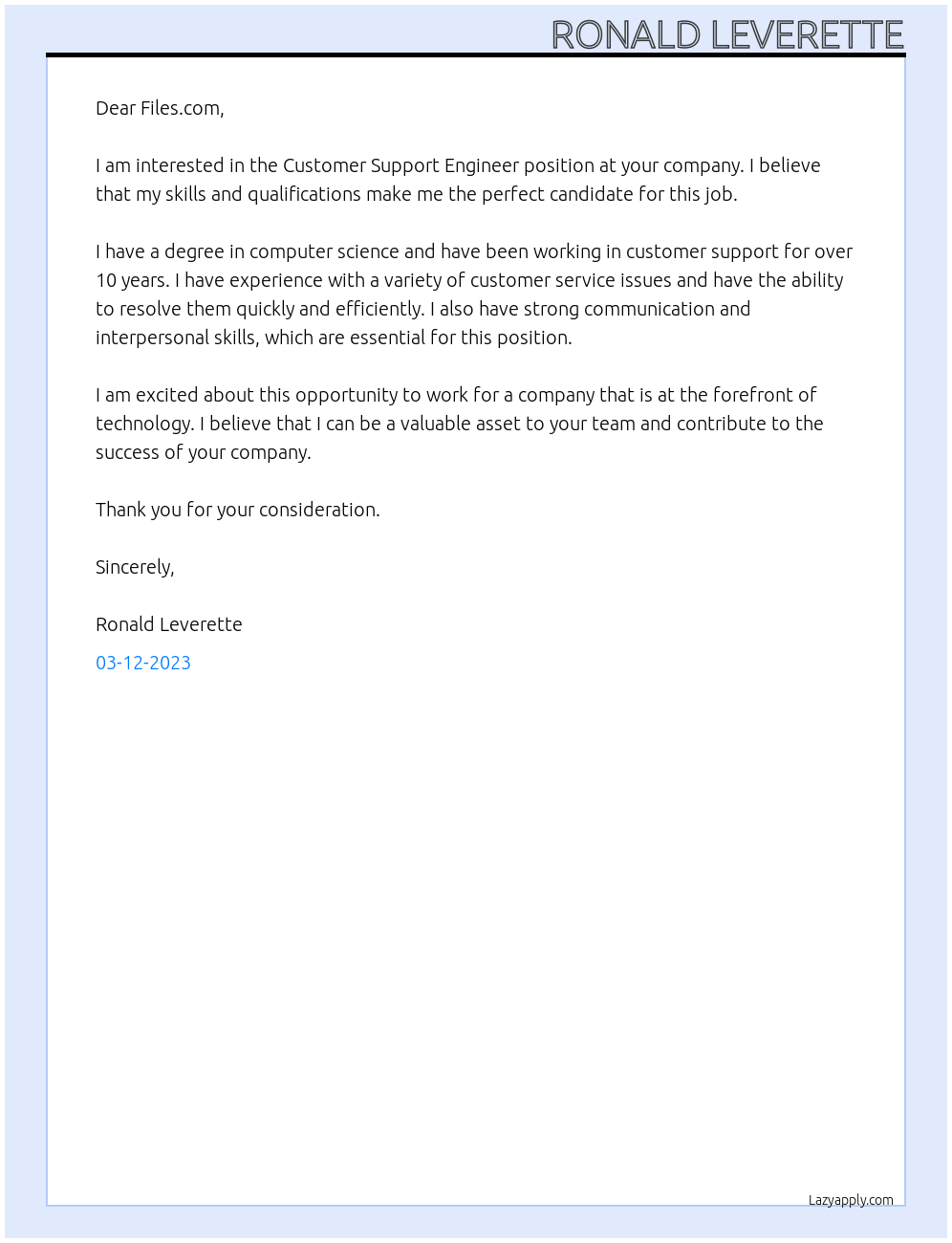 Customer Support Engineer At Files.com Cover Letter