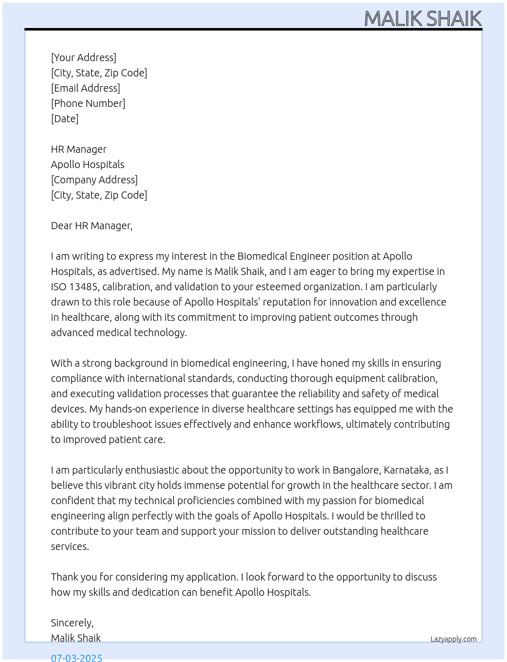 Cover letter for biomedical engineer - LazyApply