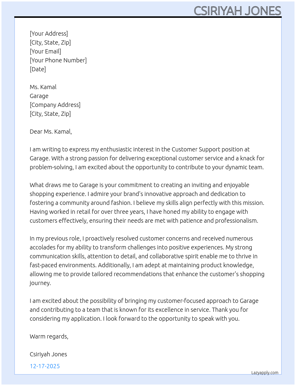 Cover letter for customer support in stores - LazyApply